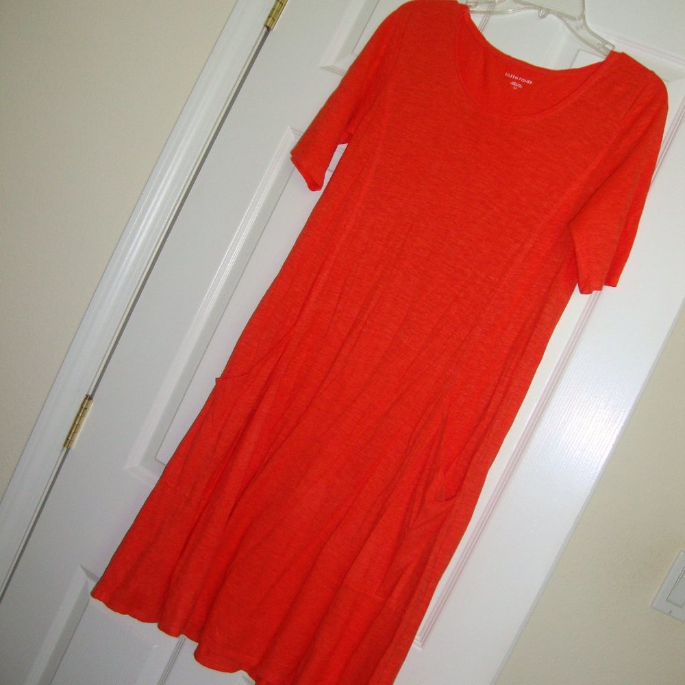 Sort-Sleeve Orange Dress with Pockets